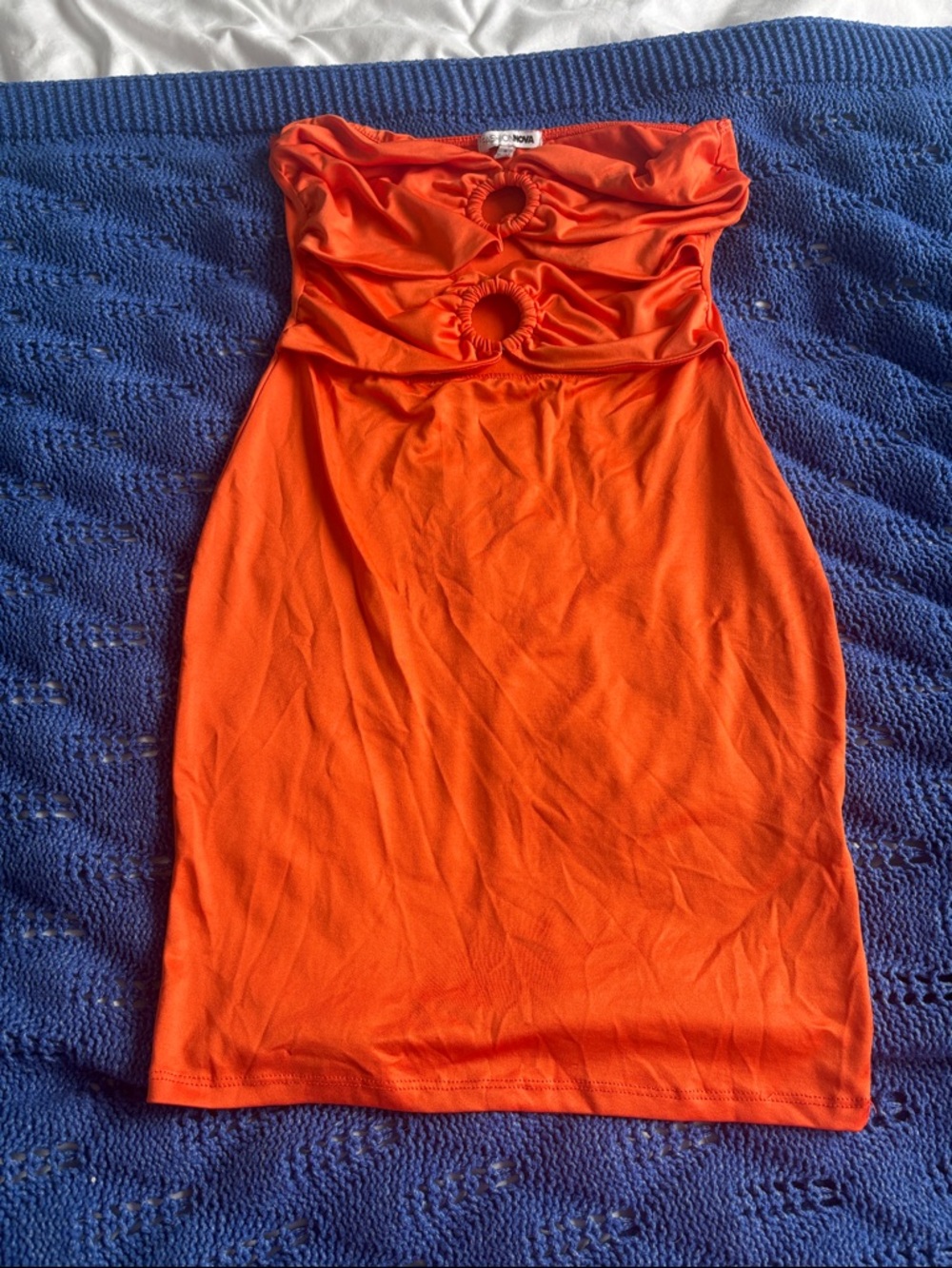 Fashion Nova Strapless Orange Ring-Detail Bodycon Dress